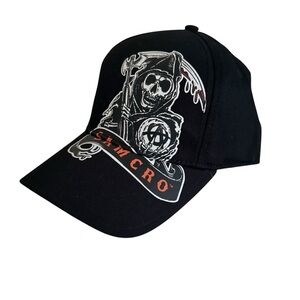 Sons of Anarchy Black Fitted Hat SAMCRO Reaper Cap Edgy Bikercore